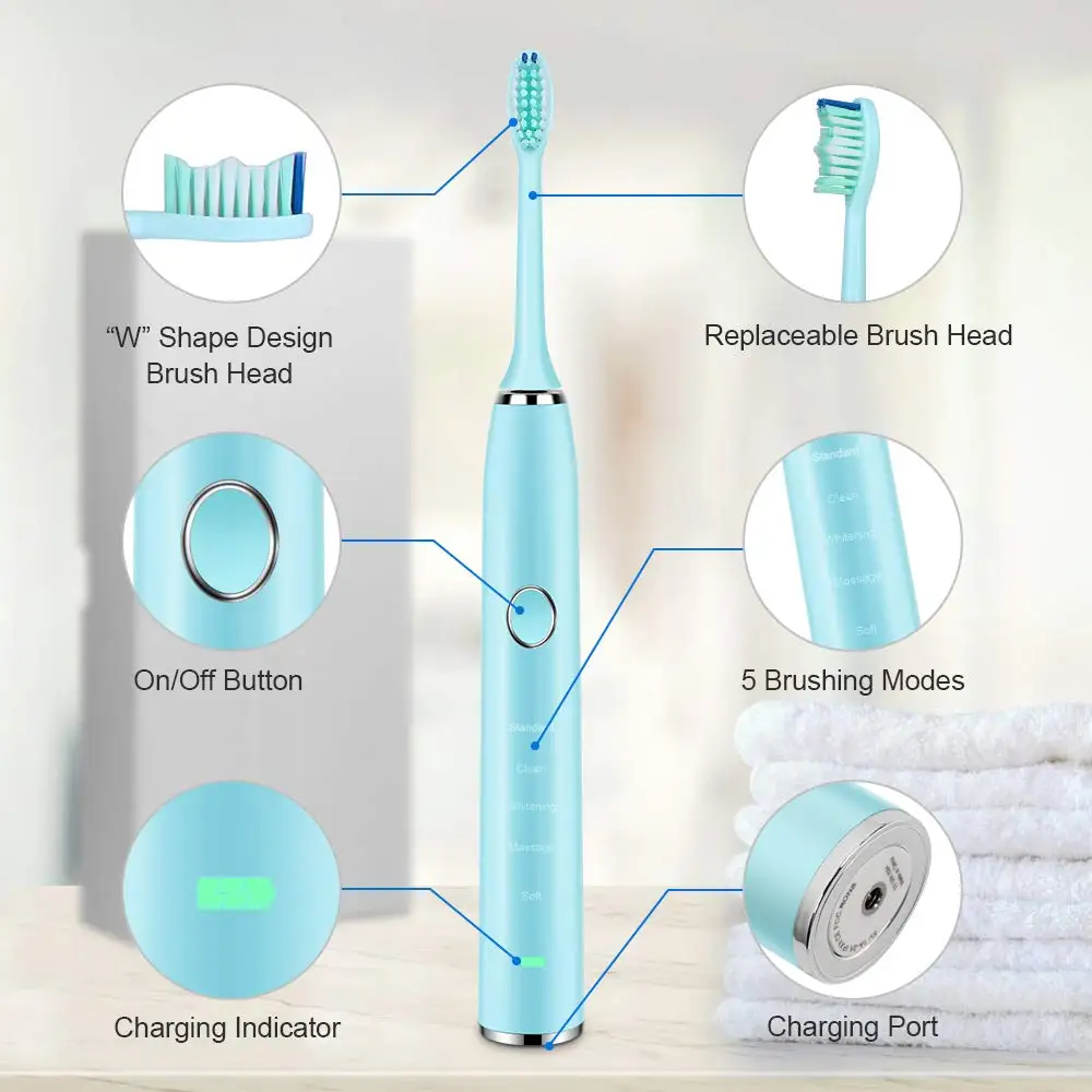 Ultrasonic Sonic Electric Toothbrush USB Rechargeable Tooth Brushes With 2 Pcs DuPont Replacement Time Brush Heads Waterproof Ultrasonic Sonic Electric Toothbrush USB Rechargeable Tooth Brushes With 2 Pcs DuPont Replacement Time Brush Heads Waterproof