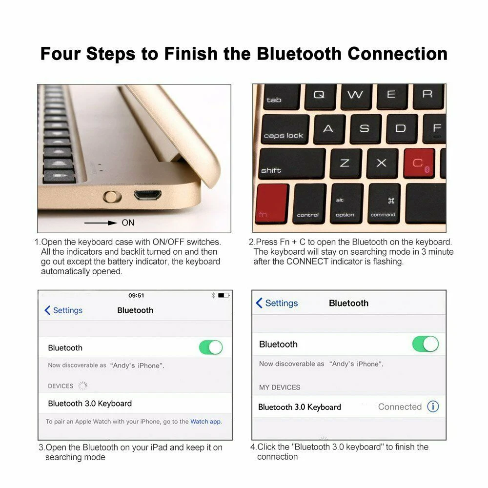 Беспроводной чехол с клавиатурой Bluetooth для iPad 9,7 6th/5th Gen / Pro Air 1/2