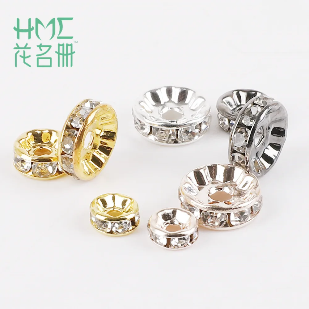 

Gold Silver Gunmetal Crystal Rhinestone Rondelles Loose Spacer Beads for DIY Jewelry Findings Making Accessories 4 6 8 10mm