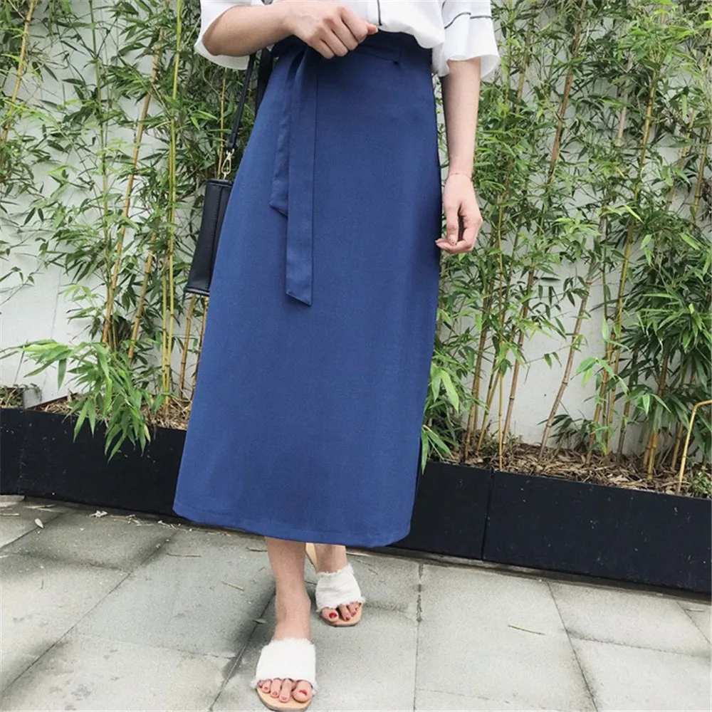 HIGH QUALITY Belt&Zipper Chiffon Skirt 2018 Summer Vacation&Office&Casual Solid Skirt For Women Vintage Bandage Skirts Female (5)