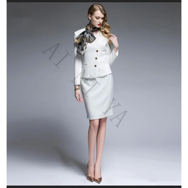 Women Skirt Suits White Black Formal Business Suits with Skirt + Jacket