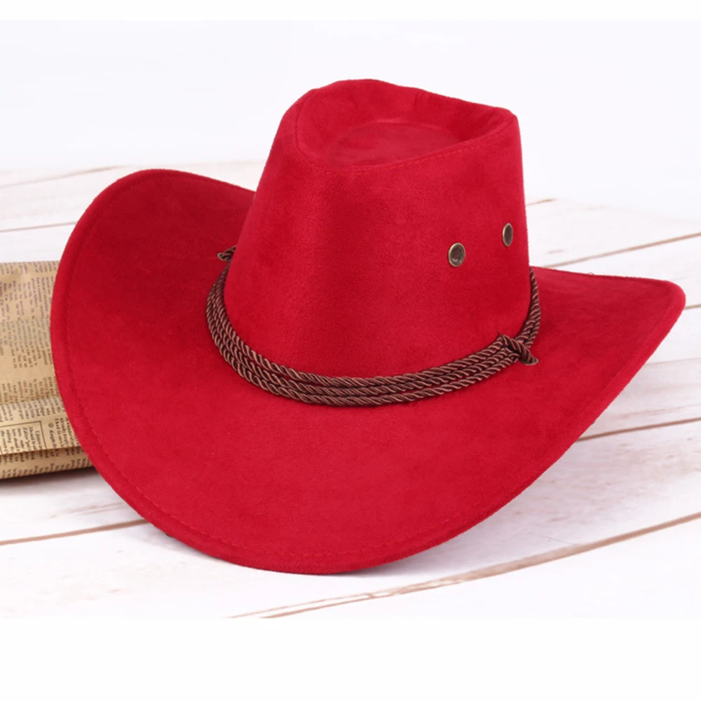 Крутая Кепка из искусственной кожи, ковбойская Кепка в западном стиле для мужчин и женщин, Ретро стиль, кепка для верховой езды с широкими полями 58 см, унисекс, летняя шляпа от солнца, туристическая уличная - Цвет: Красный
