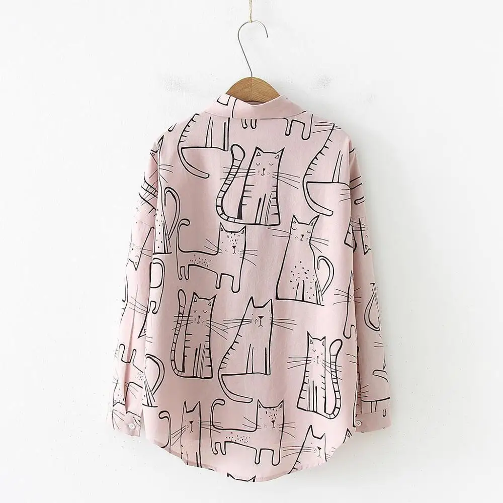 Blusas Femininas, модная Корейская рубашка с длинным рукавом и принтом кота, повседневные свободные блузки для женщин, женские топы, лето-осень CD