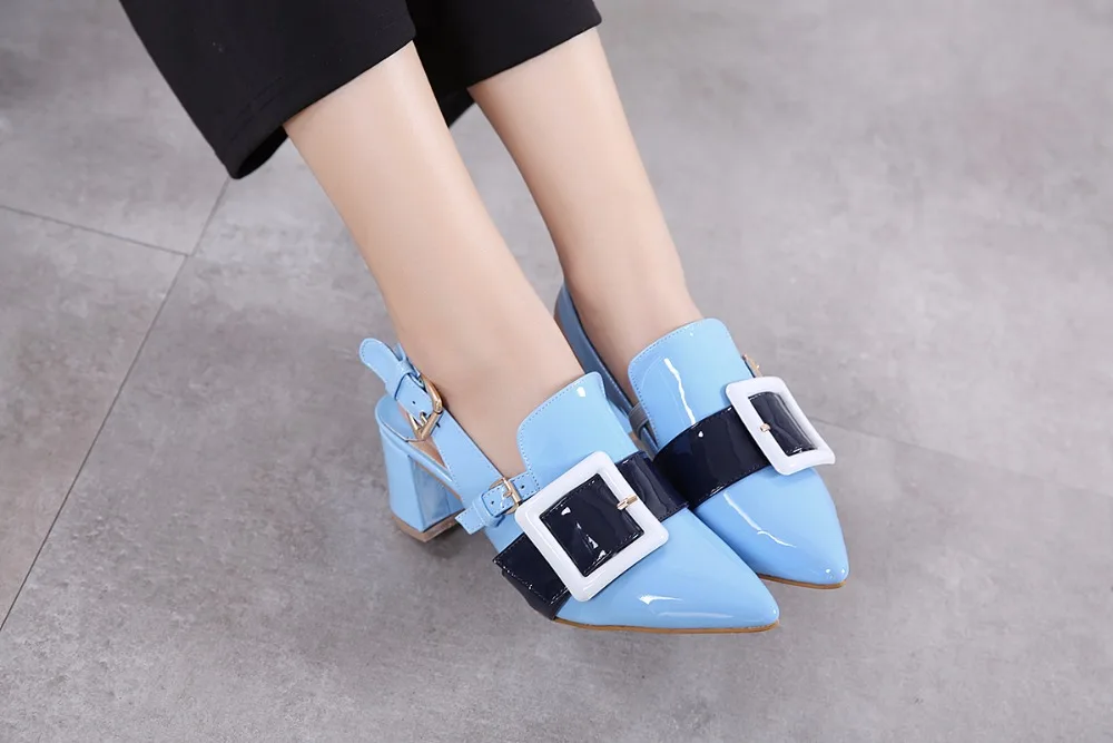 Women Square Mid Heel Streetwear Shoes Faux Leather Sandals