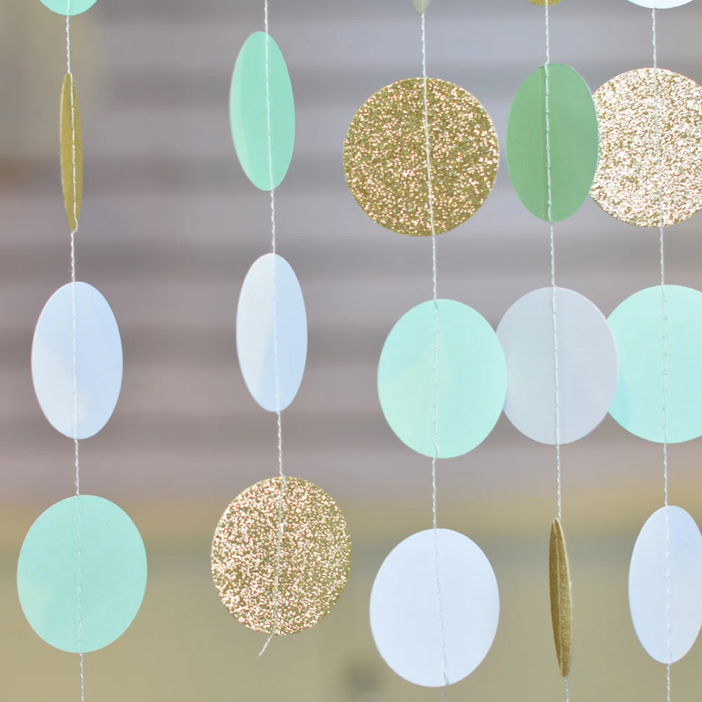 

Mint,White,Gold Glitter Circle Dots Paper Party Garland Backdrop Celebration Wedding Birthday Baby Shower Events Festival Decor