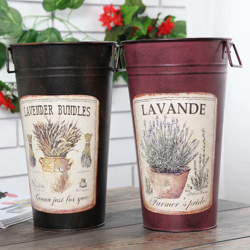 

Retro Large Tin Bucket modern flower arranging Barrel Home Decoration Crafts Garden Pots Planters