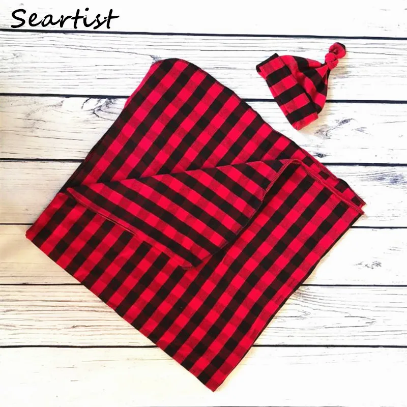 

Seartist 2019 New Newborn Christmas Swaddle Blankets Cotton Red Plaid Blanket+Cap Bebes Baby Swaddles Toddler Hold Wraps 35