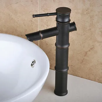 

Free shipping Bamboo black basin sink faucet with solid brass bathroom faucet and single handle bronze basin water mixer tap