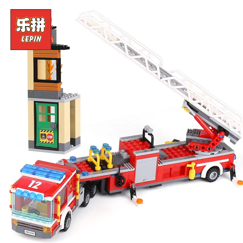 

Lepin 02086 City Fire Police Truck the Fire Engine Building Blocks Compatible 60112 Model Firefighter figure Bricks children Toy
