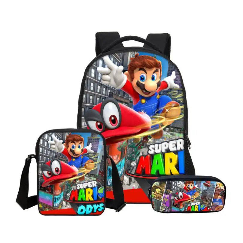 

New 3pcs/Set School Bag Super Mario Printing Backpack Children Combination Bookbag Fashion Boy School Backpack Daily Mochila