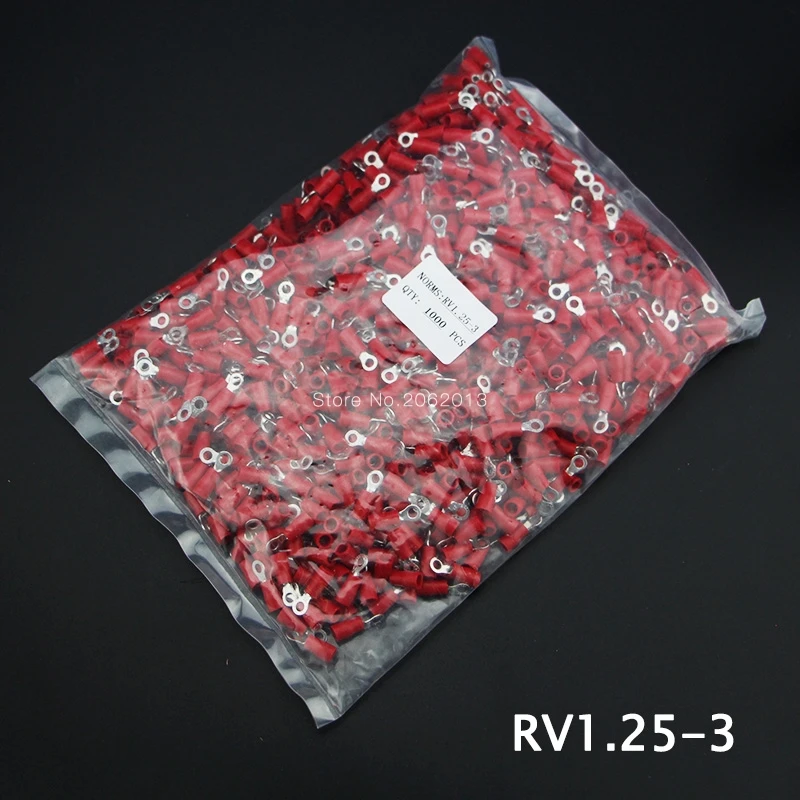 

1000PCS RV1.25-3 Yellow Ring Insulated Terminal Cable Crimp Terminal Suit 0.5-1.5mm2 Cable Wire Connector 22-16 AWG