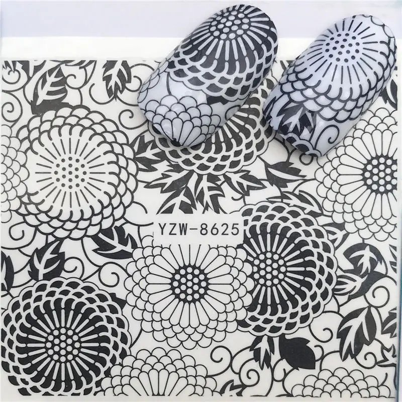 25 стилей черный цветок кружева дизайн ногтей водные наклейки передачи декоративные наклейки для ногтей элегантность Маникюрный Инструмент - Цвет: YZW-8625