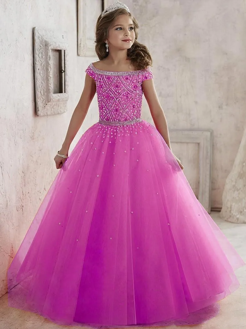 New Arrival Coral Girls Pageant Dresses Child Handmade Rhinestone Ball ...