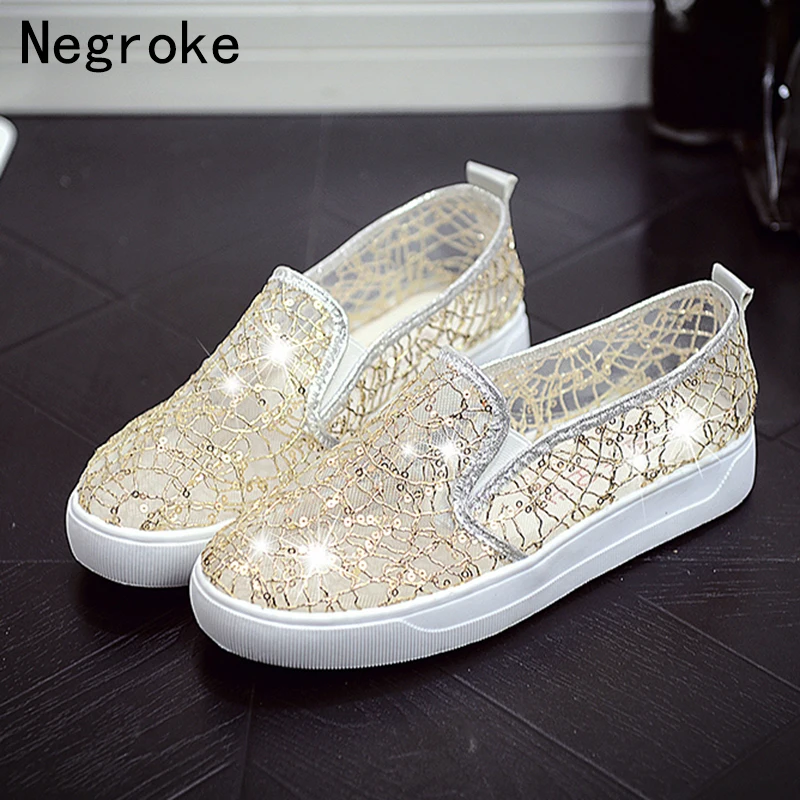 

2019 New Women Flats Casual Shoes Hollow Out Glitter Nest Platform Sneakers Female Slip On Canvas Vulcanize Zapatillas Mujer