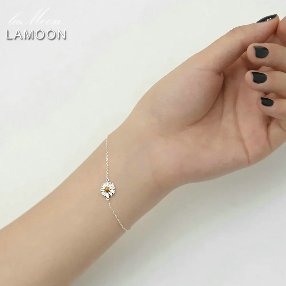 LAMOON 2017 New Handmade Chrysanthemum Flower Shape 100% 925-sterling-silver Bracelet S925 Fine Jewelry for Women LMHY004