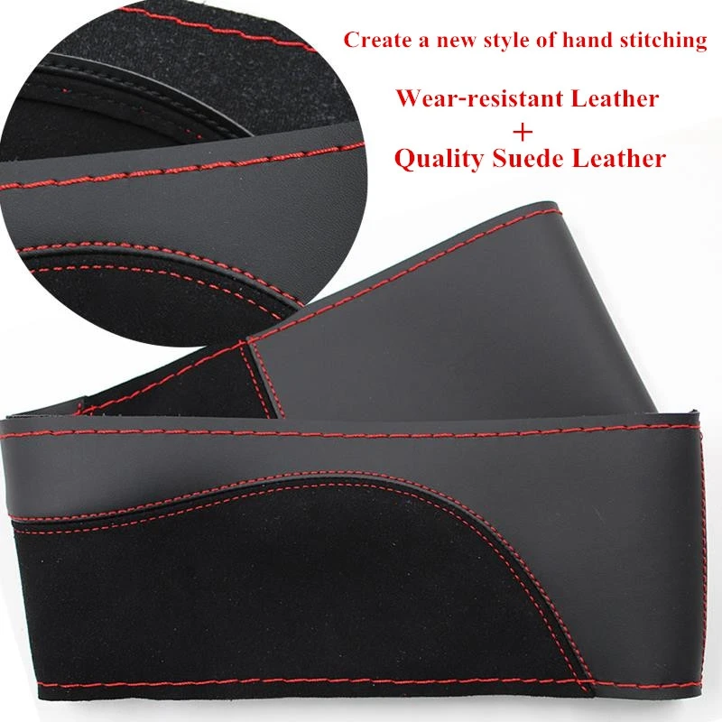 Top Steering-Wheel DIY Wear-resistant leather+ suete leather Car Steering Wheel Cover Soft Anti slip Braid With Needles Thread