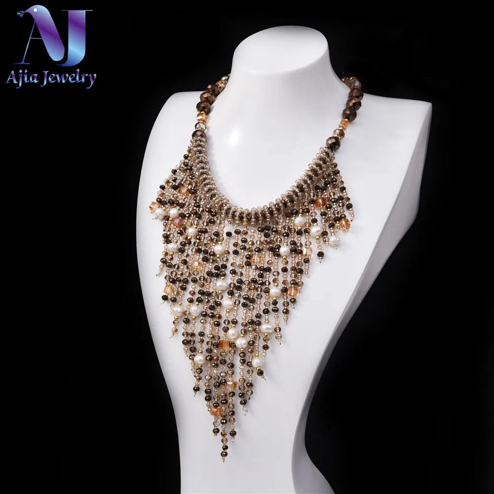 

Luxury Jewelry Crystal Choker Necklace For Women Beads Long Taseel Multi Layer Necklace Handmade Party Gift Boho Women 2019 New