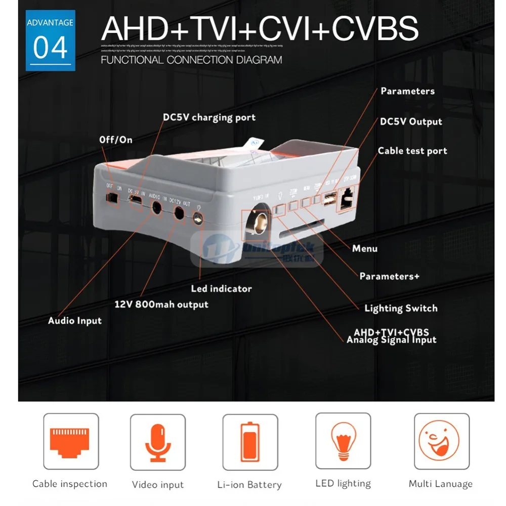 5MP CCTV камера тестер для 4 в 1 HD AHD TVI CVI CVBS аналоговая Видео Аудио тест безопасности с