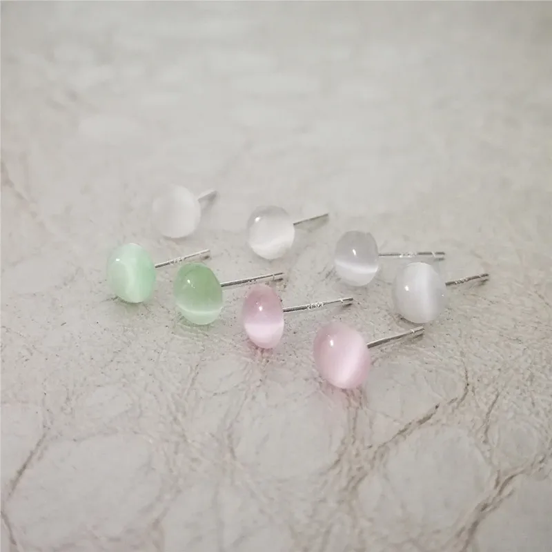 

Opal S925 Pure Sterling Silver Stud Earrings for Women Round Shape Pink Green White Natural Stone Earrings Fashion Jewelry
