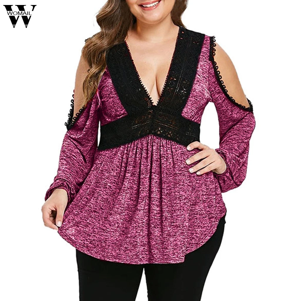 Womens Tops and Blouses Plus Size V Neck Open Shoulder Empire Waist