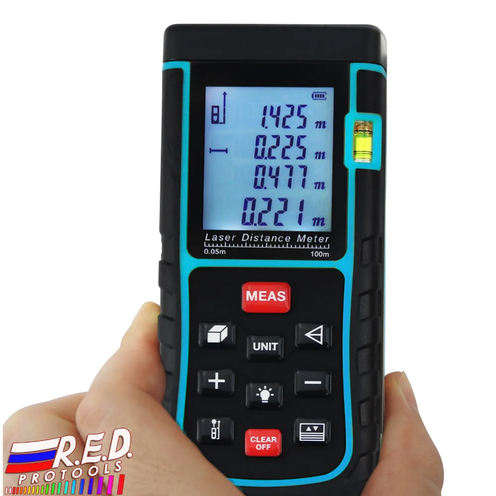 100 Meter Digital Laser Distance Area Volume Pythagorean w/ Spirit
