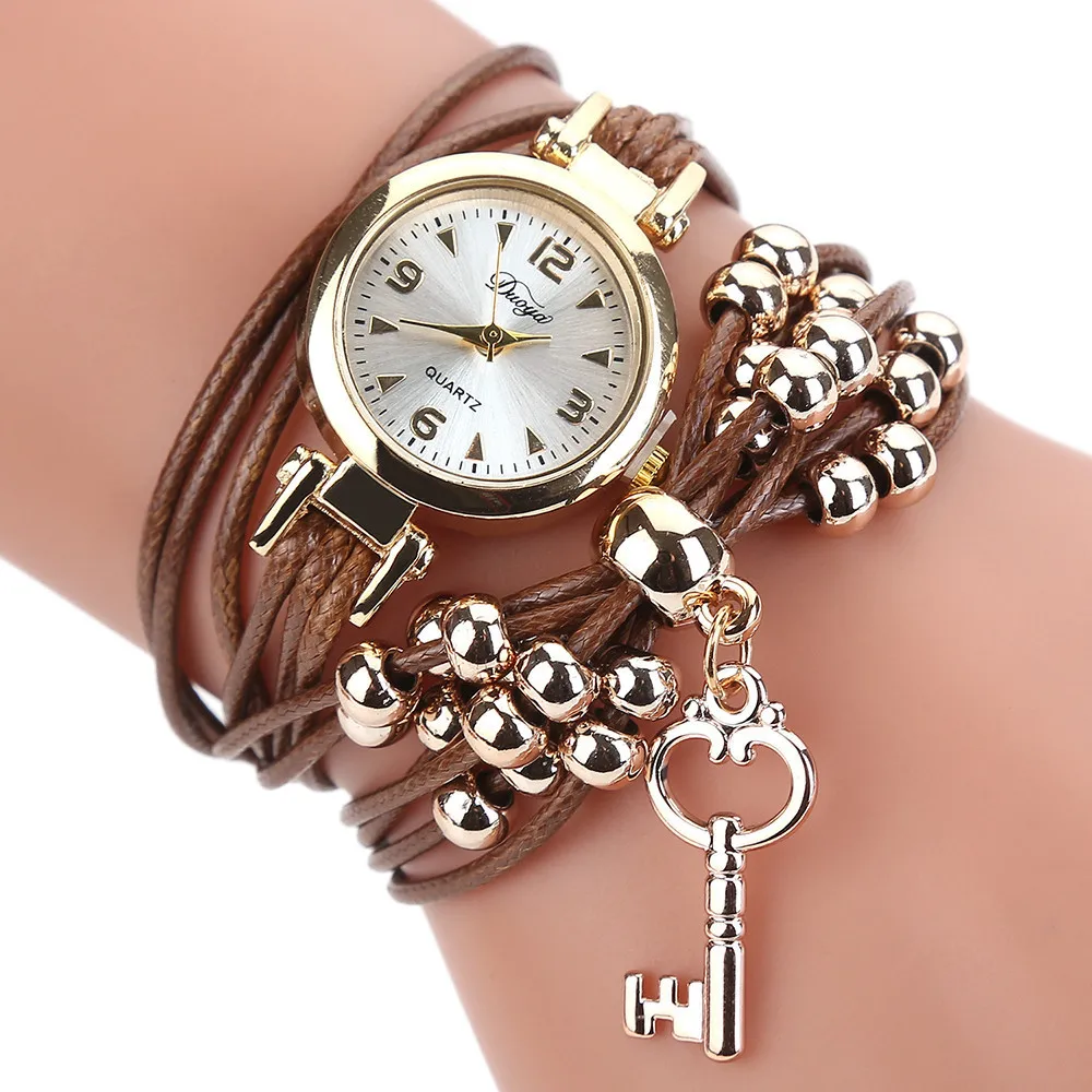 Женские часы-браслет, женские модные часы, кожаный круглый ремешок, Золотой циферблат, кварцевые наручные часы, reloj mujer