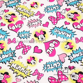 

Width 140cm 100% Cotton Fabric Twill Minnie and Bow Printed Fabric Patchwork Sewing Material Diy Girl's Clothing Minnie Fabric