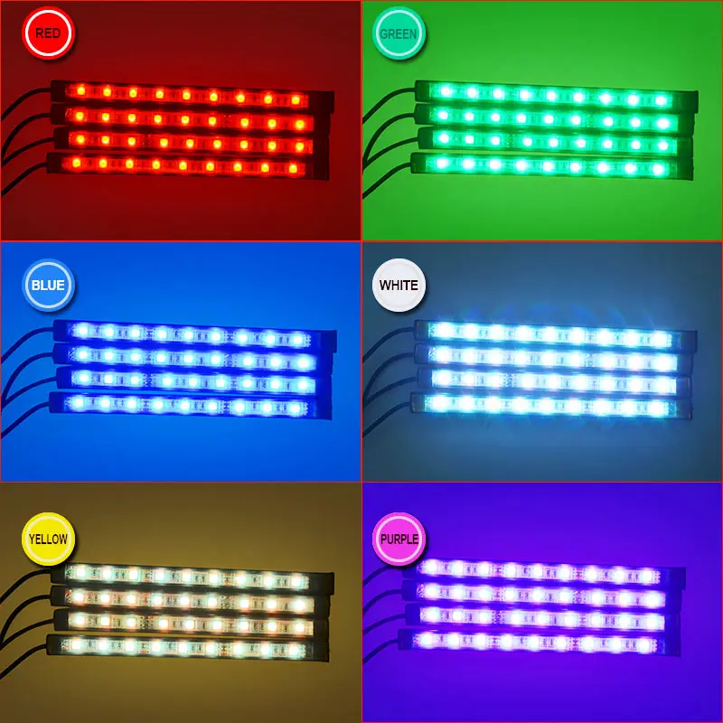 4 шт 12V светильник салона RGB Светодиодные ленты лента 5v 12 v музыки/ИК/приложение Управление Авто декоративная Гибкая комплект противотуманных фар неоновый шнур