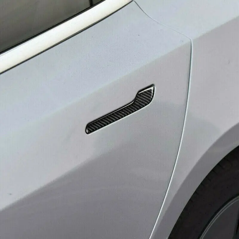 For Tesla Model 3 Black Carbon Fiber Car Door Handle Cover Trim