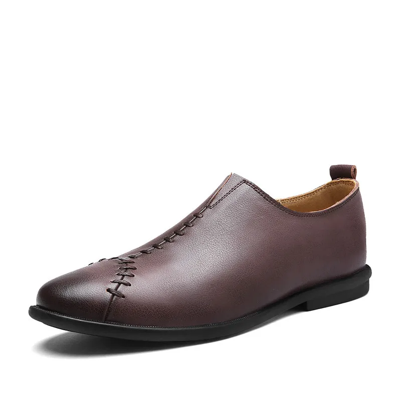 Alta Black Homens Sobre dark Couro Brown Dos Casual À De Feitas Confortáveis Masculinos Deslizar Mocassins Brown Sapatos Marca Qualidade light Mão Da ZUpqTP