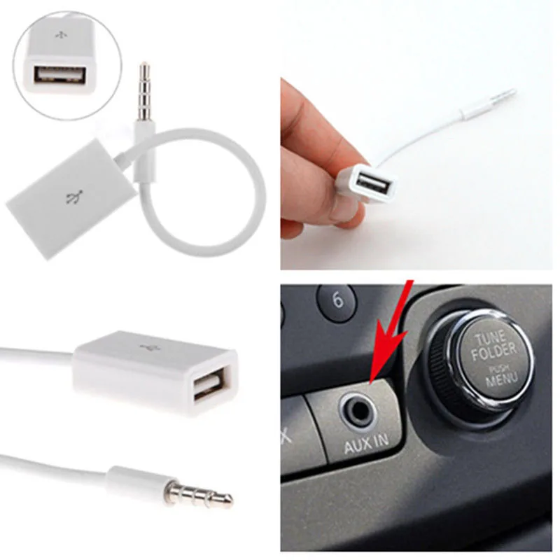 12v Car 3.5mm Male AUX Audio Plug to USB 2.0 Female Converter Adapter Cable New