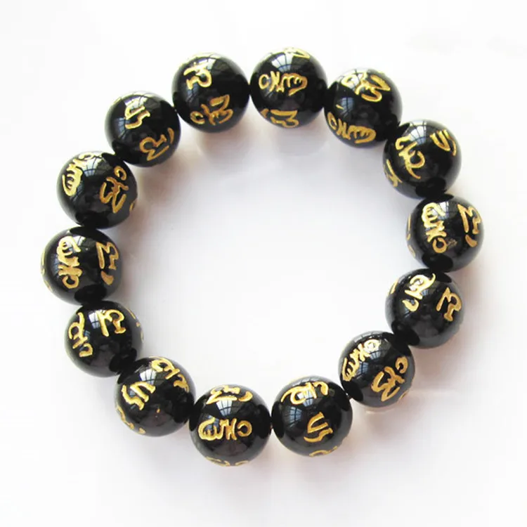 

Free Shipping New Fashion Obsidian Beaded Bracelet New Black Agate Lucky Buddha Round Beads Stone Strand Bracelets Jewelry Gift