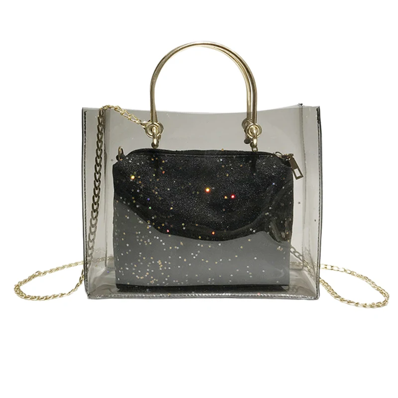 

Transparent Packet Ms Mini Shoulder Chain Girl Satchel Portable Women'S Bag Pvc Transparent Solid Color Jelly Pack