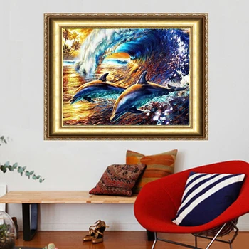 

Dolphins Rough Sea Diy Diamond Painting 40*30cm Decoration Painting Handwork Resinstone Square Full Drill Picture Unfinish
