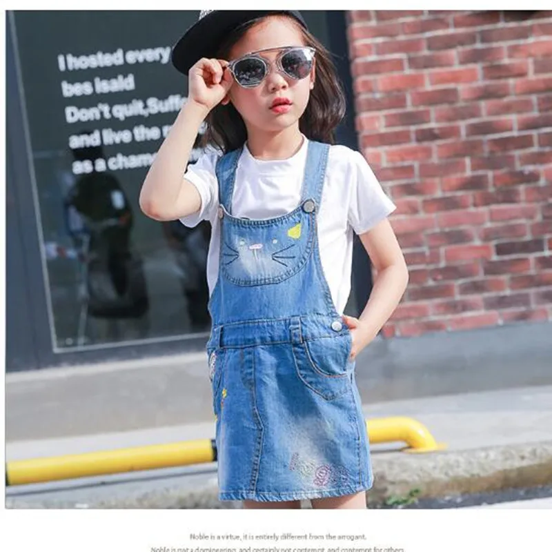 

New Arrival 2-7 yrs Girls Denim Sundress Girls Silver embroidery Sundress Kids Suspender Denim dress Child Casual Sundress