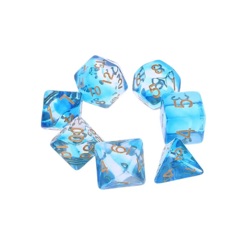 7 шт./компл. прозрачная двухсторонняя игральная кость D4 D6 D8 D10 D12 D20 подземелья и