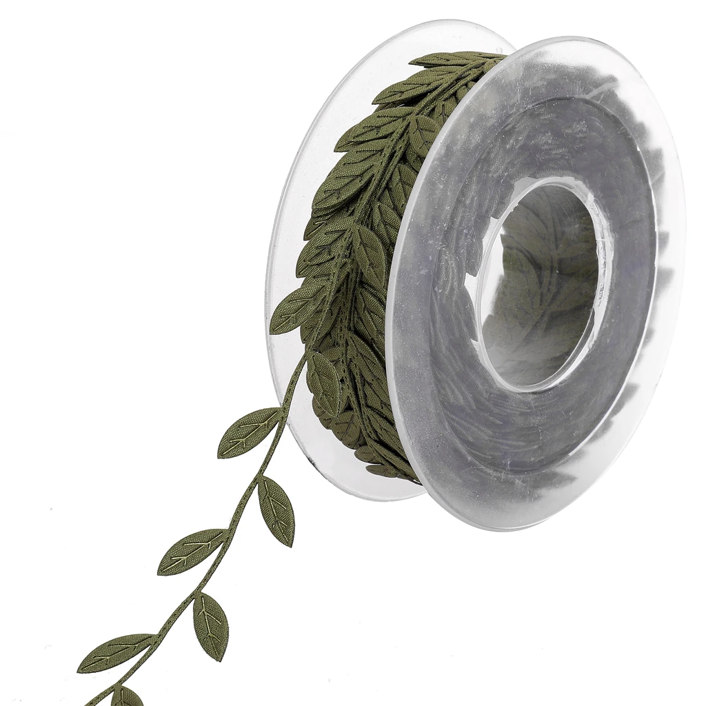 DIY 15m Leaves Ribbon Trim Wreath for Wedding Birthday Christmas Wall Crafts Dress Clothes Party Decor Scrapbooking Cardmaking