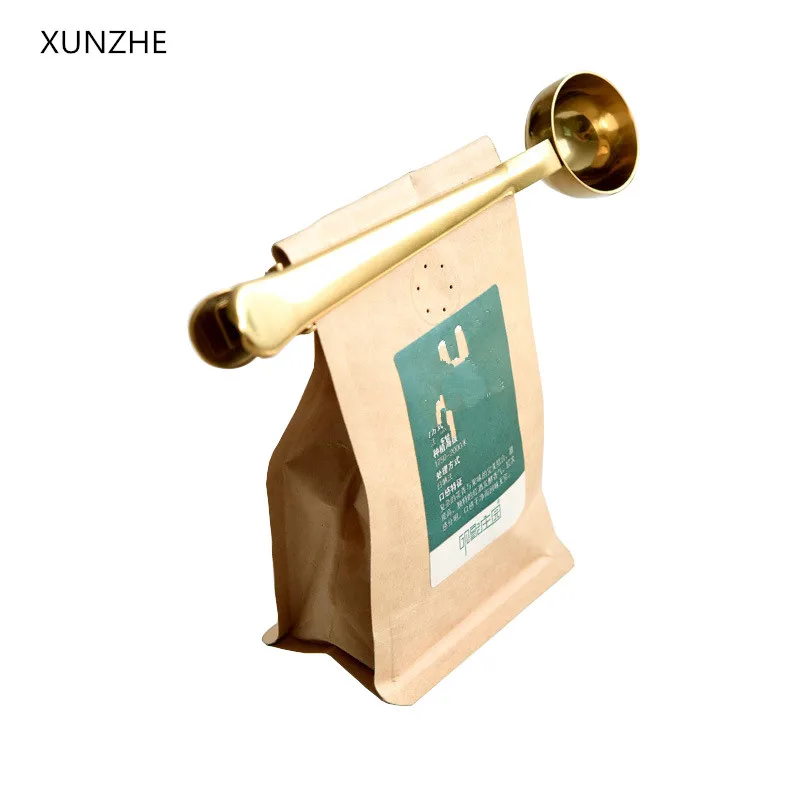 

XUNZHE New Nordic style Gold Stainless Steel Coffee Scoop Multifunctional Bag Sealing Clip Ground Coffee Spoon Drinkware Tools