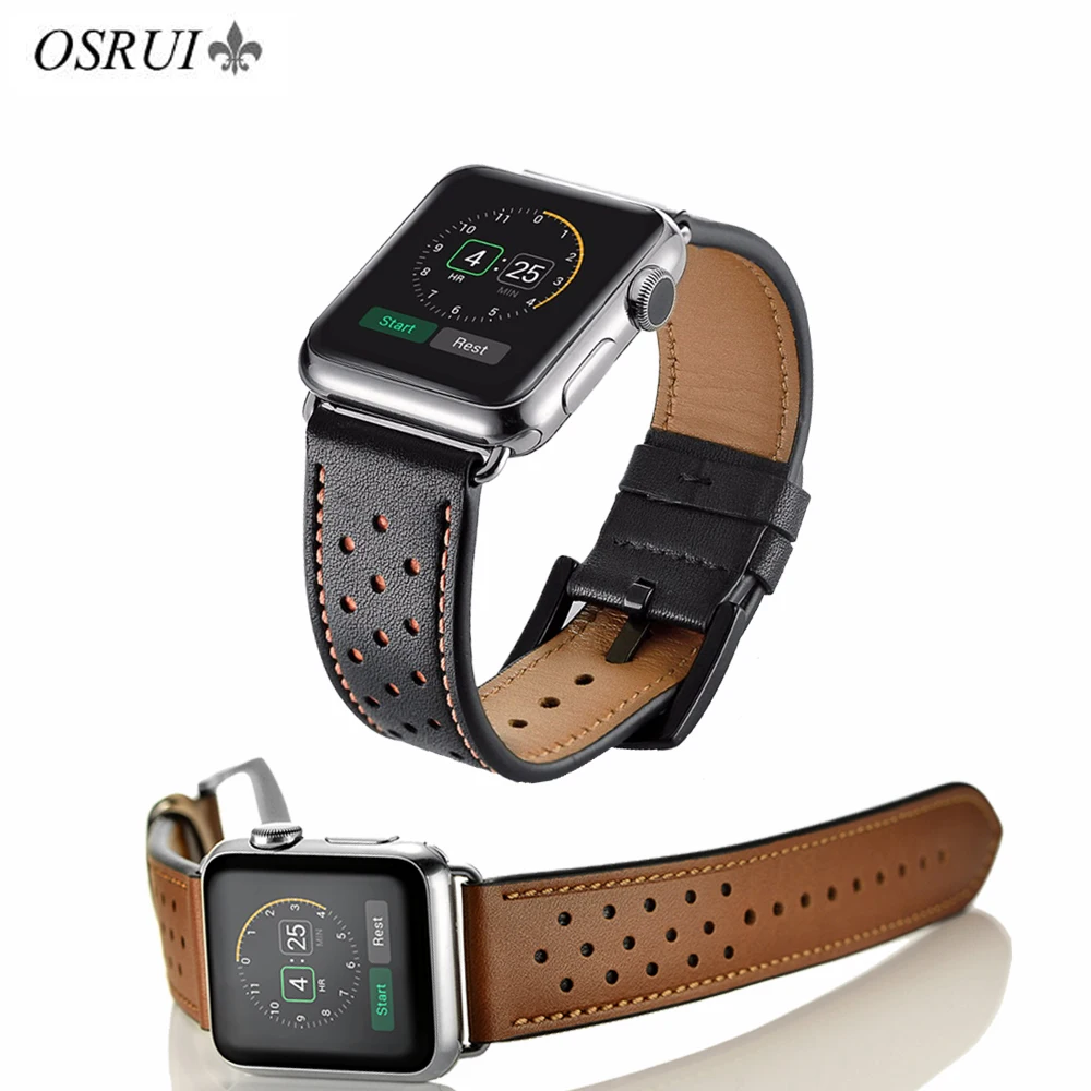 

OSRUI Leather strap For Apple Watch Band 4 44mm 42mm iwatch band correa aplle watch 42mm 38mm wrist bracelet belt series 4 3 2 1