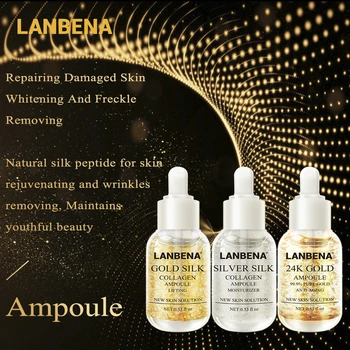 

LANBENA 24K Gold+Silver Silk +Gold Silk Collage Ampoule Serum Anti-Aging Lighten Spots Moisturizing Whitening Firming Skin Care