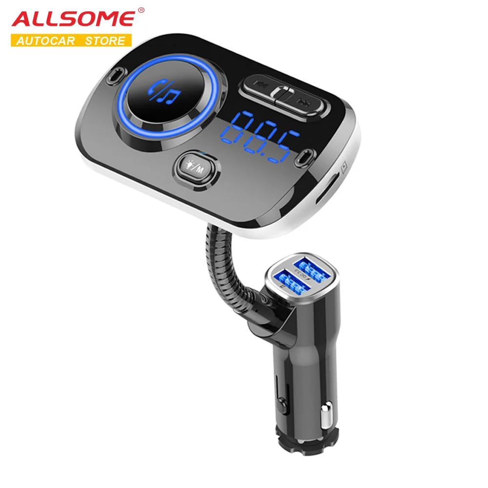ALLSOME fm-передатчик Bluetooth 5,0 автомобильный комплект для громкой связи MP3 музыкальный плеер Поддержка TF карты/U диск воспроизведение двойной USB быстрая зарядка MA30