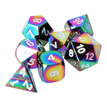 

High Quality 1.5cm 7Pcs Rainbow Metal Polyhedral Role Playing Game Dice DND RPG MTG Kids Boys Toys Wholesale-m20