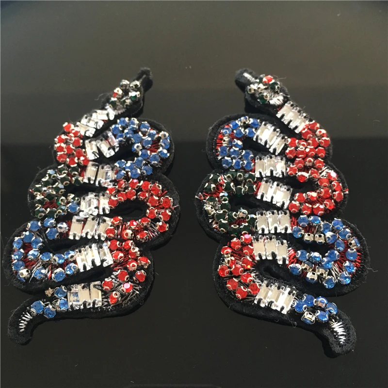 

1023-32 snake handmade applique rhinestones bead embroidered trim badge fringe DIY sew patch bridal applique