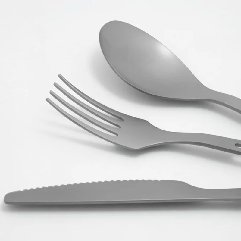 3 In 1 Titanium Spoon Fork Knife Cutlery Sets With Titanium Carabiner Camping Cutlery Outdoor Tableware Spork