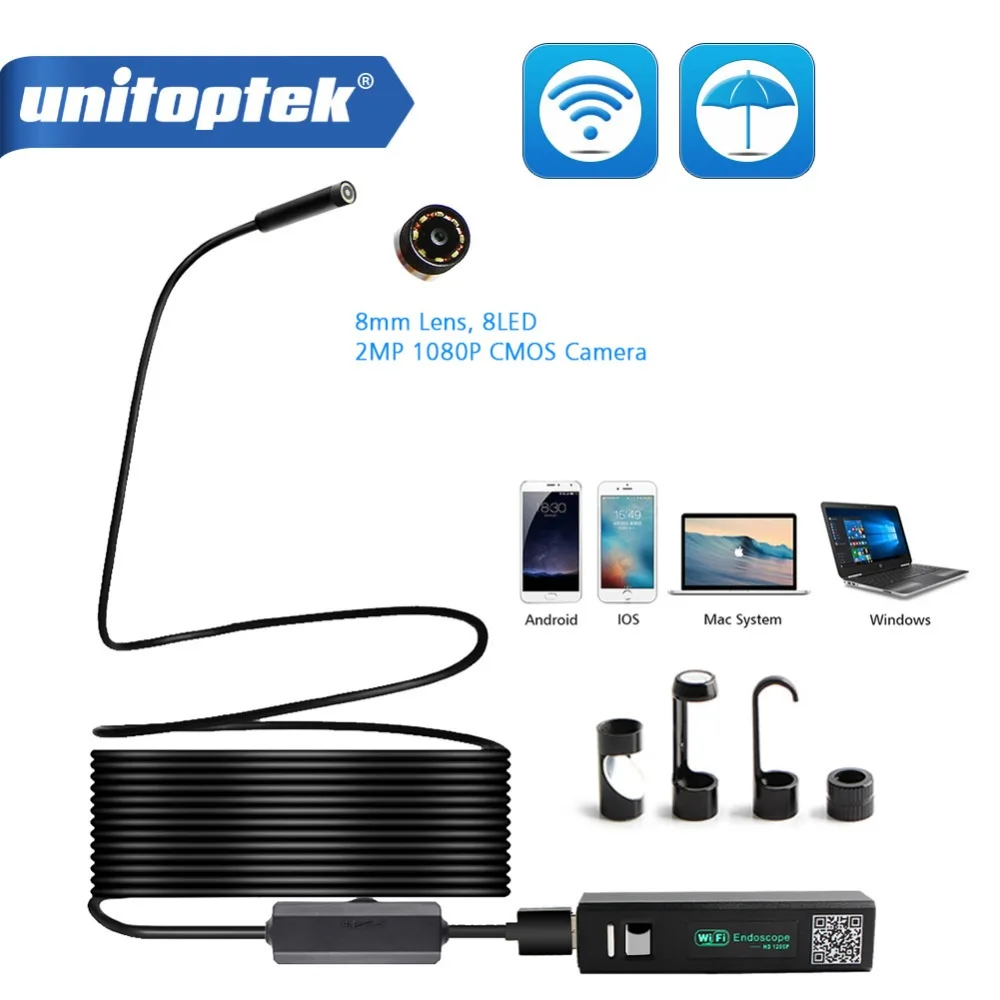 

1M 2M 3.5M 5M Wifi Endoscope Camera 1200P 8mm For iPhone Android Windows MAC Borescope Waterproof IP68 Tube Inspection Endoscope