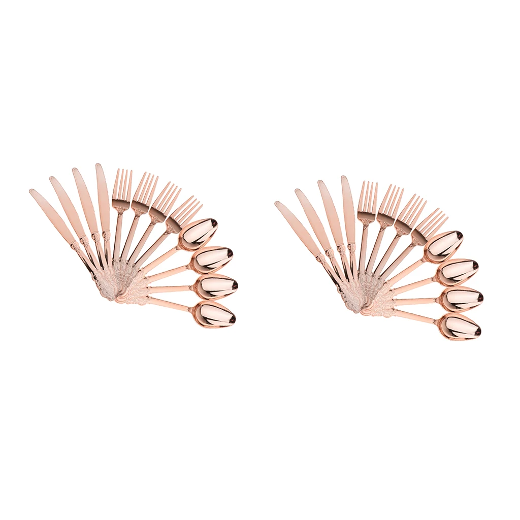 24 Pieces Disposable Plastic Forks Spoons Knifes Party Decorations Rose Gold