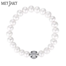 MetJakt натуральный пресноводный жемчуг эластичный Шарм Браслеты Твердые стерлингового серебра 925 длинная жизнь счастье бусины для подарка ювелирные изделия