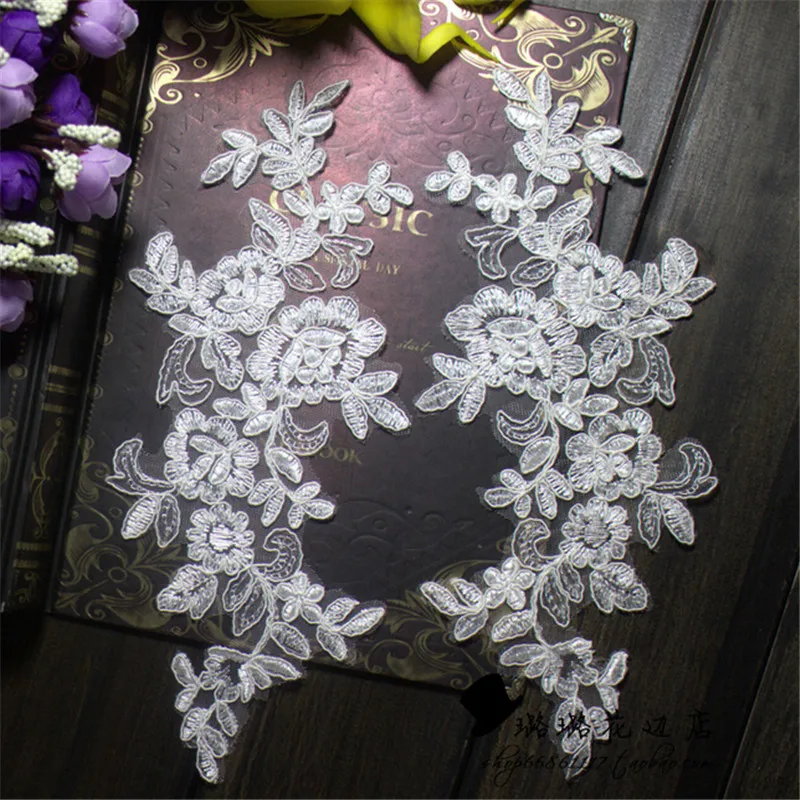 2 пары кружевные украшения для платья 27 Х9 см|lace accessories|veil headapplique lace trim |