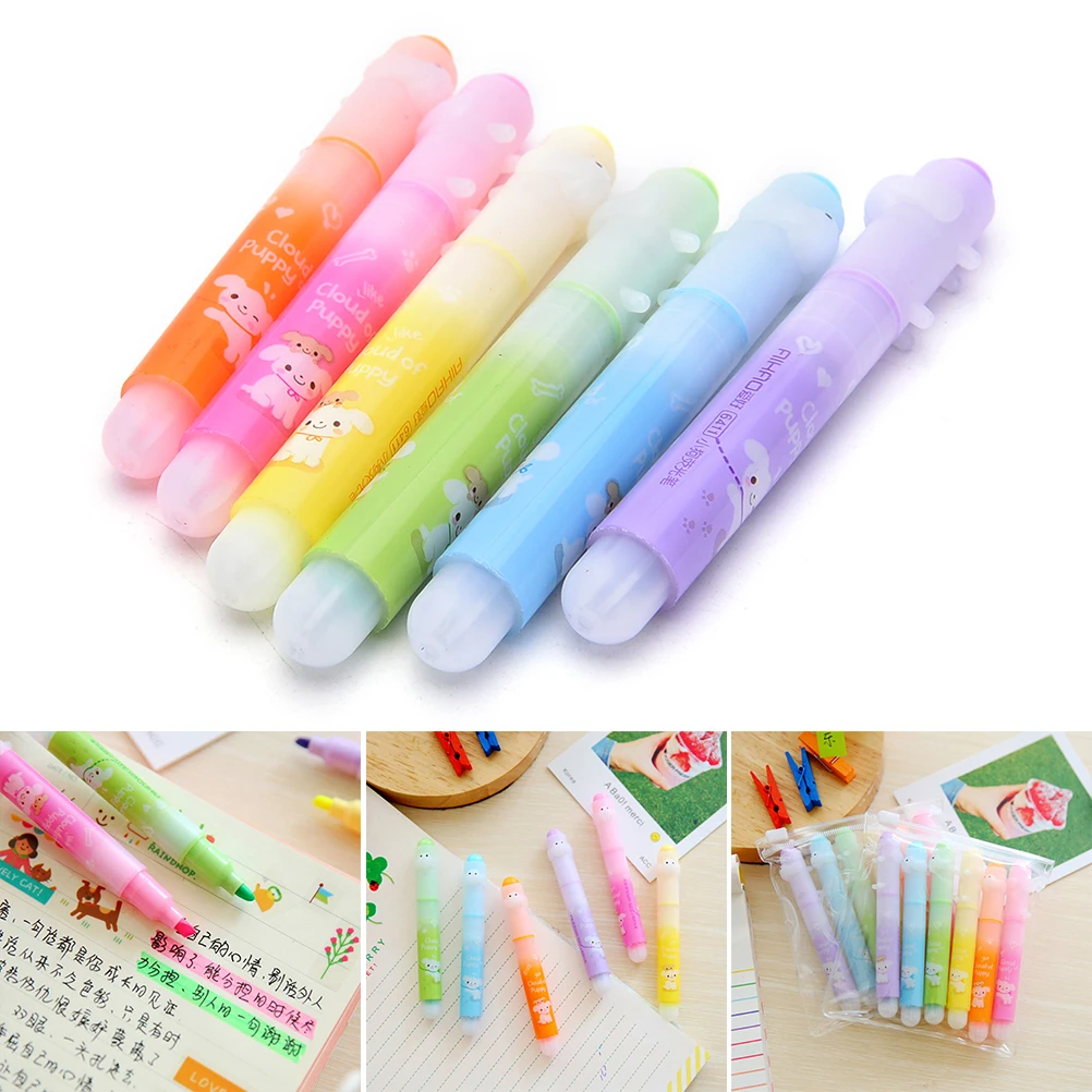 6 Pcs/set Kawaii Cute Dog Maker Pen Candy Color Marker Pens Fluorescent Pen For Kids Office School Writing Supplies Stationery