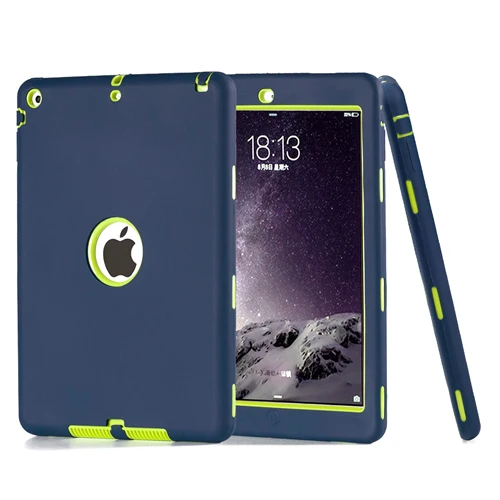 Ударопрочный силиконовый чехол для iPad Air 1 A1474, A1475, A1476, чехол Funda Kids Safe Armor сверхпрочный Резиновый чехол с защитой от царапин+ ручка - Цвет: dark blue green